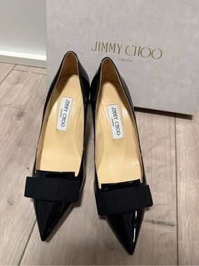 Jimmy Choo Black Patent Pointed Bow Pumps